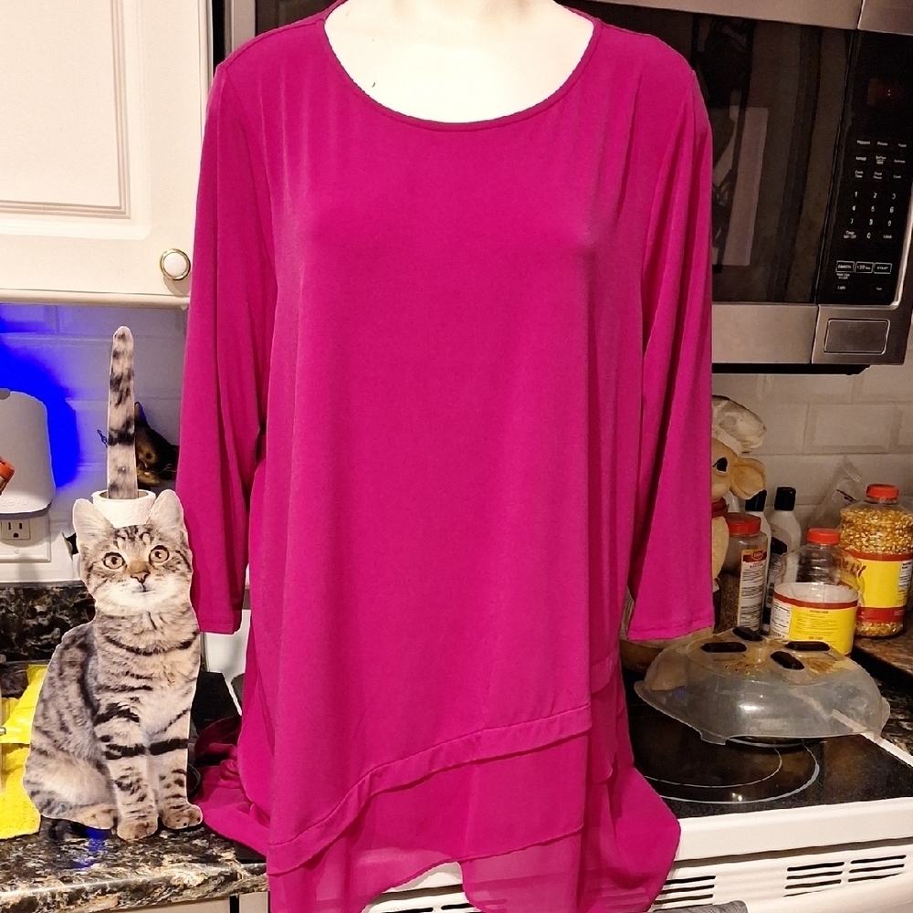 l Alfani Solid Purple Stretch 3/4  Length Plus Size Top 2X